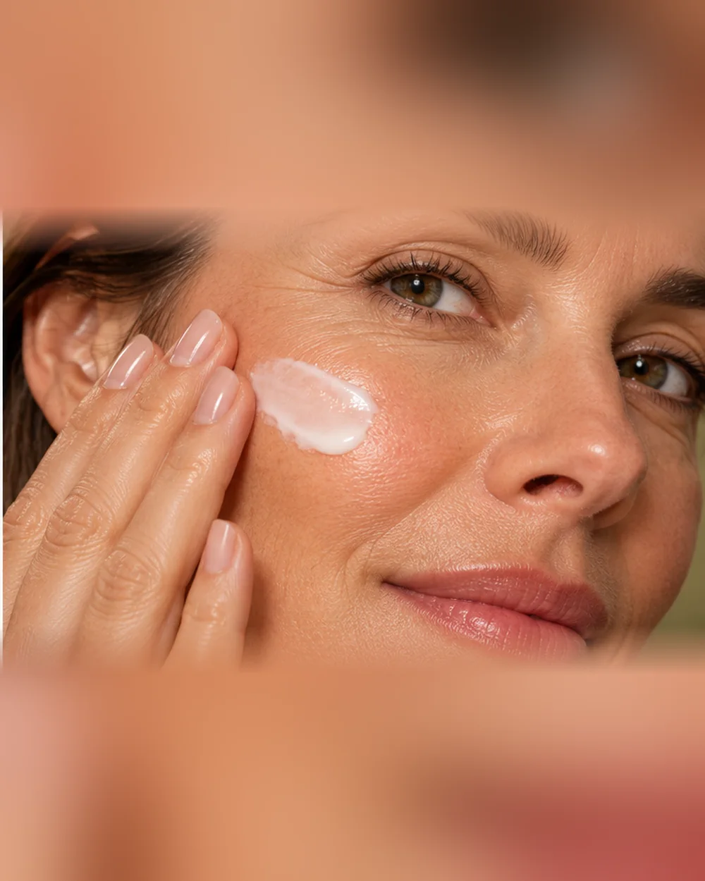Aplicación de crema antiedad con péptidos Well Aging Peptide Technology de JICALAB sobre la piel del rostro